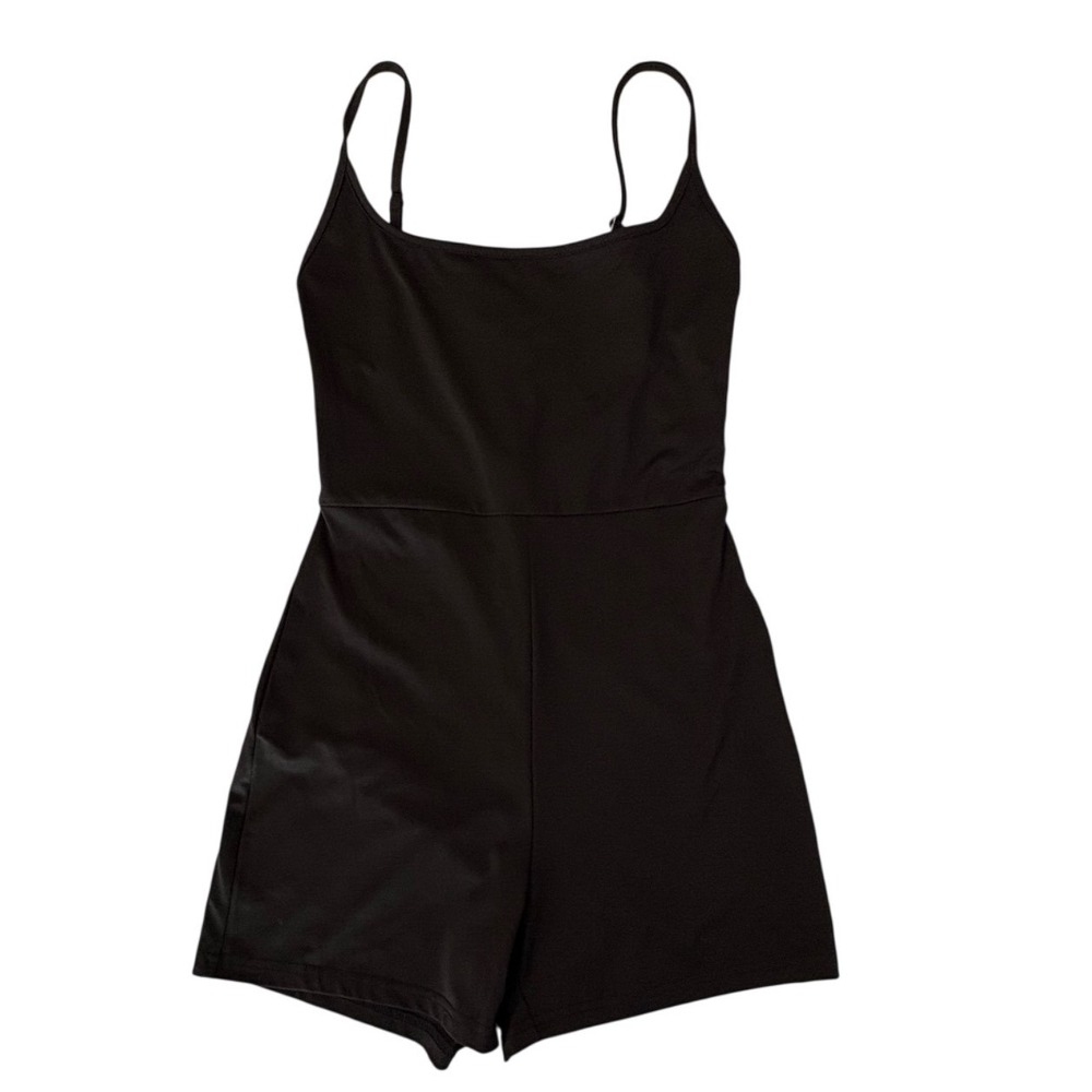 Black Spaghetti Strap Romper Jumpsuit Slim Fit Scoop Back Size 4 Festival Layers